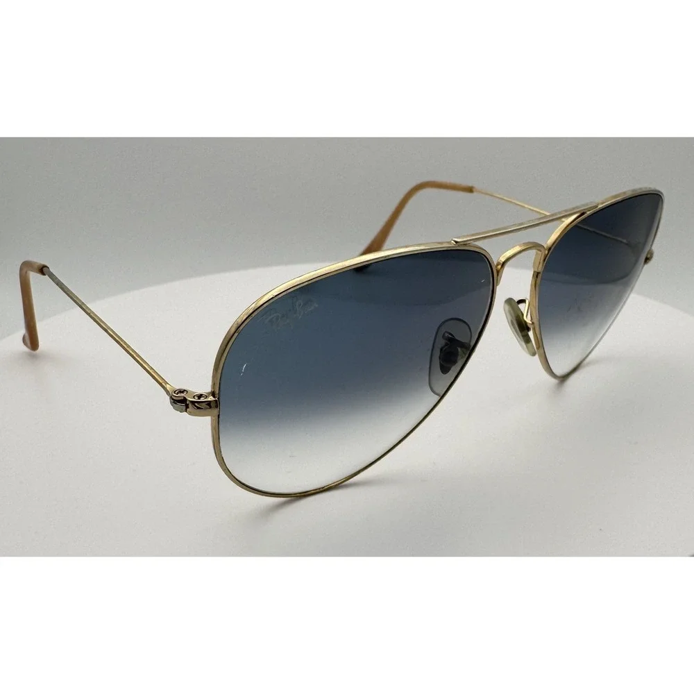 Ray Ban Aviator RB3025 Gold Frame Blue Lenses 58[]14 With Case *Flaws*